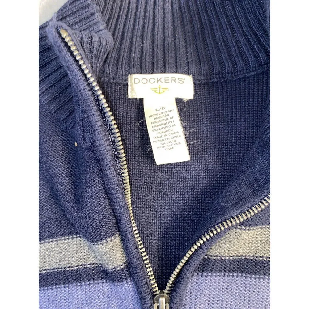 Dockers Mock Neck 1/4 Zip Lightweight Blue Sweater - Men's‎ Large